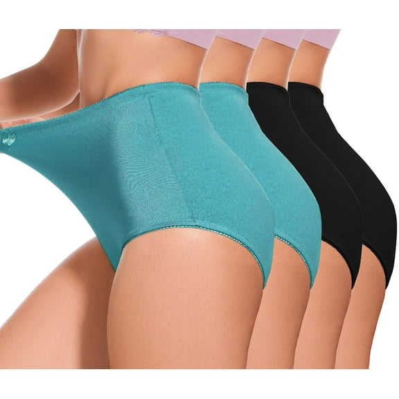 GAI YI 4Pack Women's High-Waist Light Tummy Control Girdle Panties Full Coverage Underwear Ladies Panties for Women 2Black 2Turquoise M
