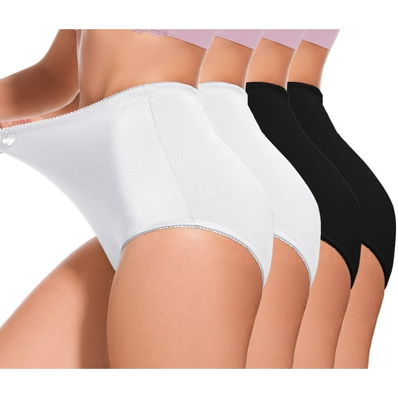 GAI YI 4Pack Women's High-Waist Light Tummy Control Girdle Panties Full Coverage Underwear Ladies Panties for Women 2Black+2White M