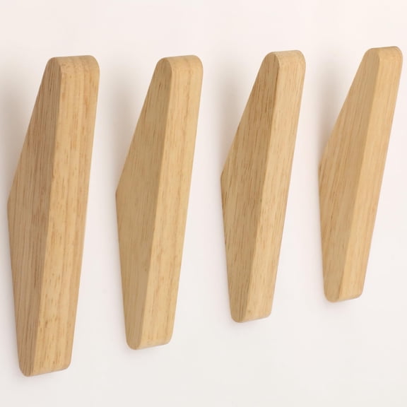 4Pack Wood Hooks Wall Mounted, Minimalist Easy to Install Natural Real Wood Cute Modern Mid Century Rustic Simple Home Foyer Entryway Decor