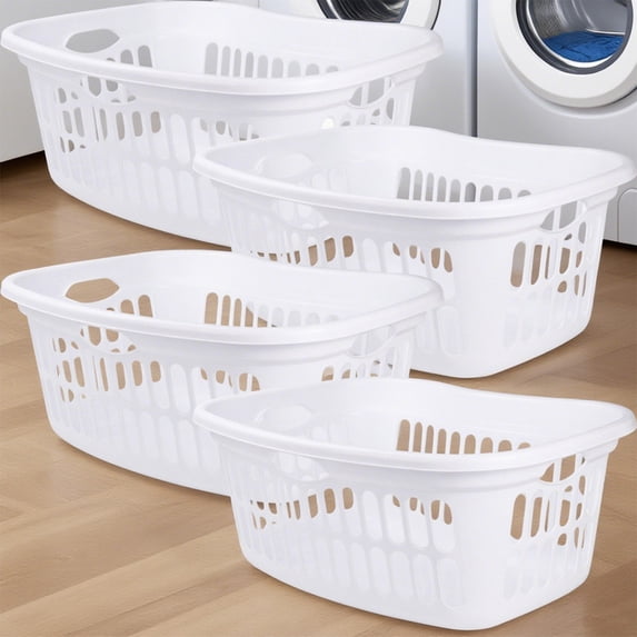 4Pack of 50L(1.5 Bushel ) Large Hip-Hugger Portable Plastic Laundry Basket Stackable Storage Bin, White