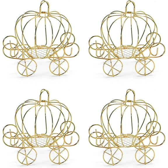 4Packed Mini Cinderella Carriage Candy Box, Halloween Pumpkin Candy Holder, Halloween Party Decorations, Plated Pumpkin Carriage Centerpiece for Wedding Birthday Party Table Centerpiece Decor