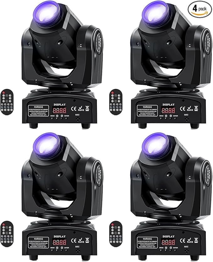 4Packs 60W LED Moving Head Light Stage Lights with Remote Control 7 GOBO 7 Colors Spotlight by DMX Controlled 11 Channel with Sound Activated for Disco Club Party Stage Lighting Shows