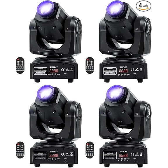 4Packs 60W LED Moving Head Light Stage Lights with Remote Control 7 GOBO 7 Colors Spotlight by DMX Controlled 11 Channel with Sound Activated for Disco Club Party Stage Lighting Shows