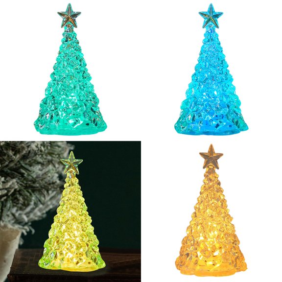 4Packs Christmas Tree Night Light Transparent Glowing Decoration Mini Luminous Christmas Tree Desktop Decoration