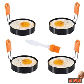 3" Round Egg Rings with Silicone Handle Set of 4, Non-stick Egg Mold Cooker of Breakfast, Egg Mold Shaper for Omelette, Sandwich, Burger, Pancake and English Muffins (Orange)