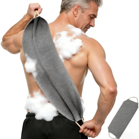 4Packs Exfoliating Back Scrubber with Handles, Nylon Back Exfoliator, Two Sides Stretchable Pull Strap Shower Deep Cleans Skin Massages Invigorating Blood Circulation for Women Men Body (Bule)