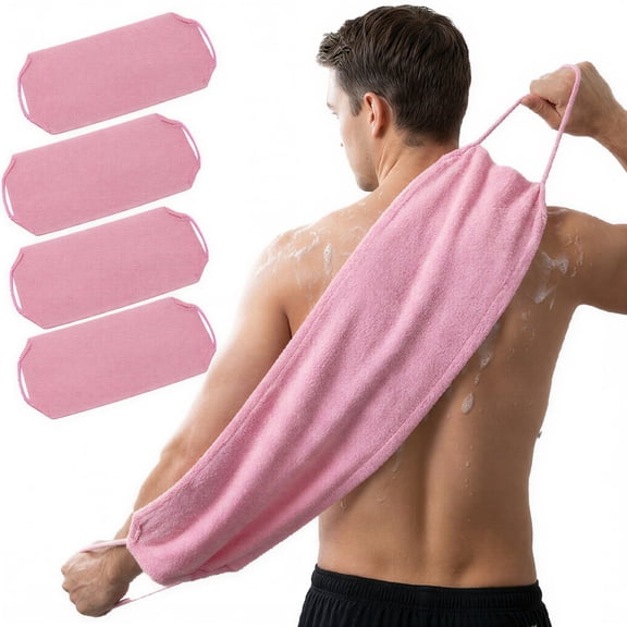 4Packs Exfoliating Back Scrubber with Handles, Nylon Back Exfoliator, Two Sides Stretchable Pull Strap Shower Deep Cleans Skin Massages Invigorating Blood Circulation for Women Men Body (Bule)