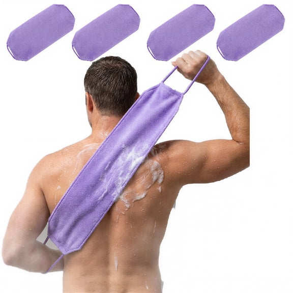 4Packs Exfoliating Back Scrubber with Handles, Nylon Back Exfoliator, Two Sides Stretchable Pull Strap Shower Deep Cleans Skin Massages Invigorating Blood Circulation for Women Men Body (Bule)