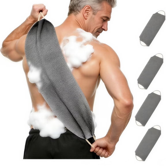 4Packs Exfoliating Back Scrubber with Handles, Nylon Back Exfoliator, Two Sides Stretchable Pull Strap Shower Deep Cleans Skin Massages Invigorating Blood Circulation for Women Men Body (Bule)