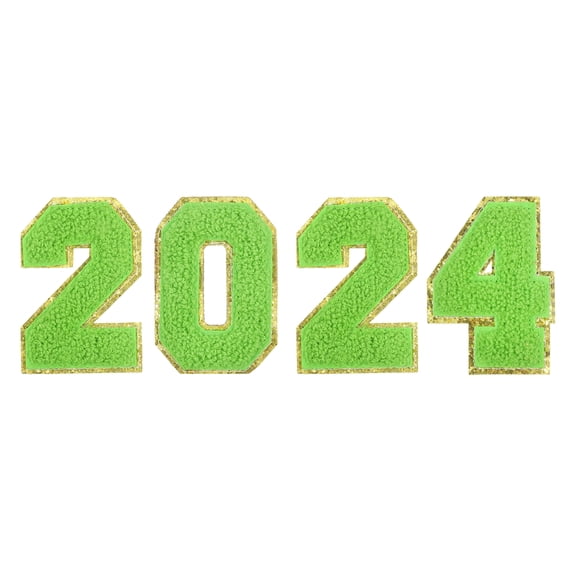 4Packs Glitters Chenille Number Patches 8.4cm/3.3" Embroidery Numbers Patches for T-Shirt, Hats, Bags (Green, 2024)