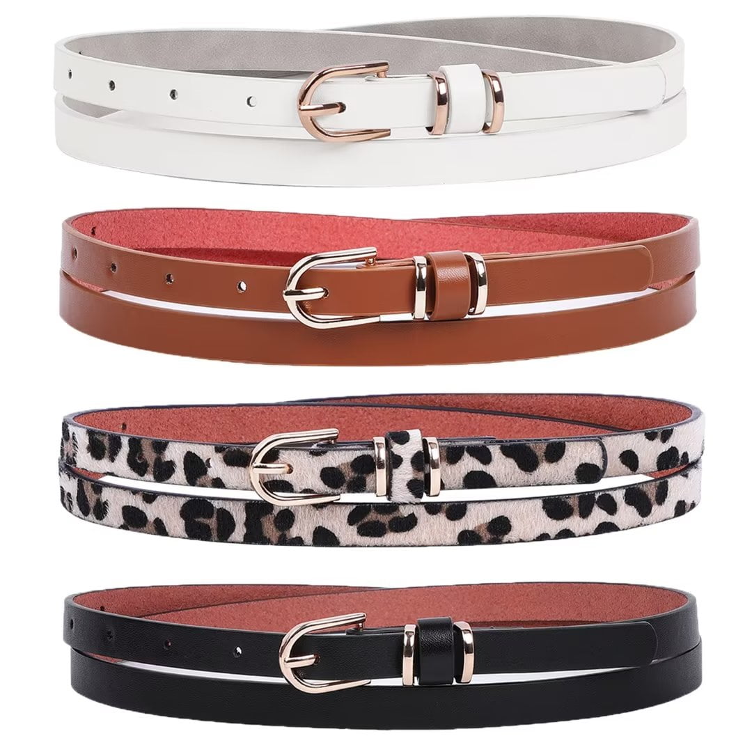 4Packs JASGOOD Women's Skinny Leather Belt Thin Waist Belts for Pants Jeans Dresses