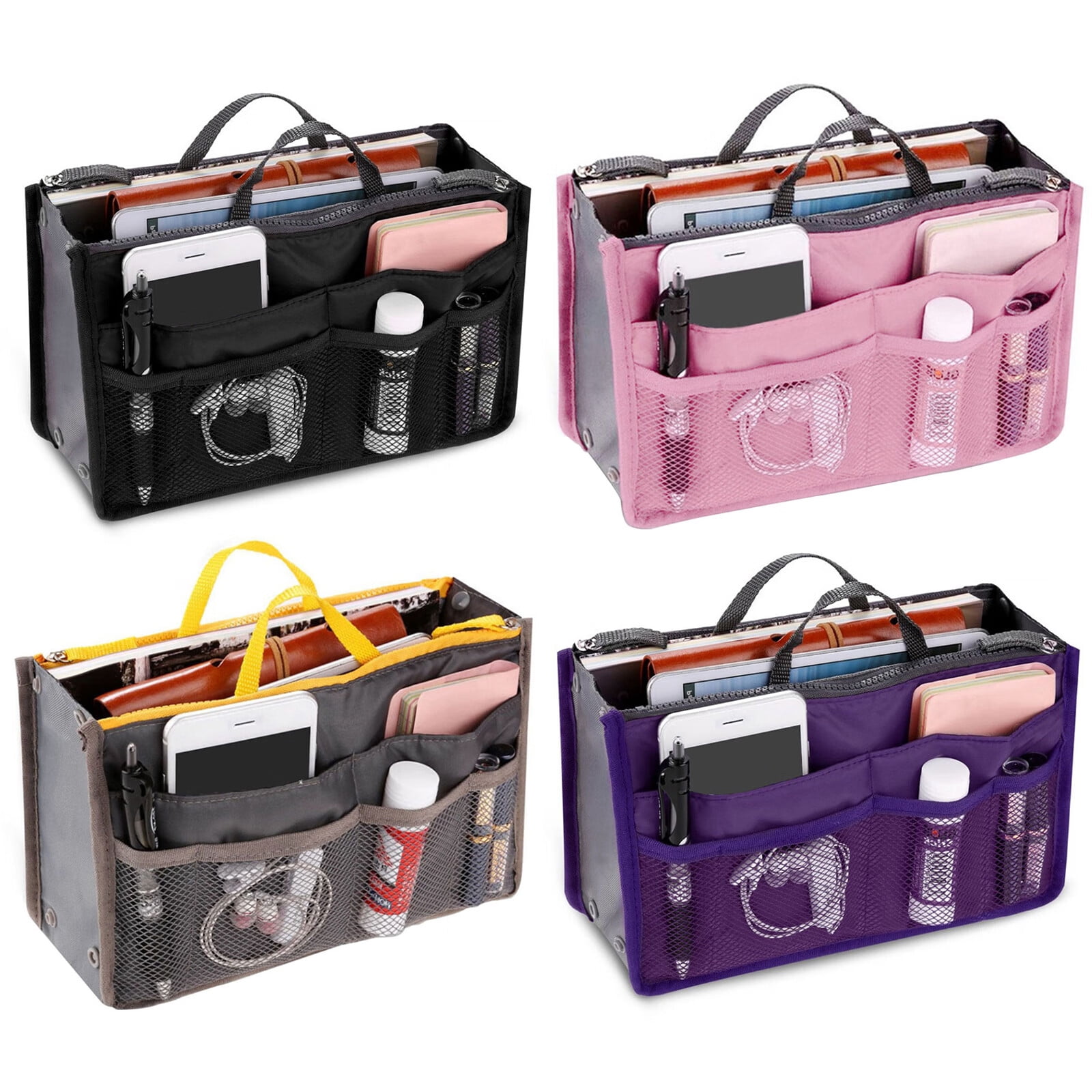 4Packs Purse Organizer Inserts in Handbags Large Capacity Travel Insert Handbag Organiser with Mesh Grid Travel Purse Liner Bag Case Organizer