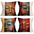 thumbnail image 1 of 4Packs Retro Buddha and Mandala Pattern Throw Pillow Case Cotton Linen Cushion Cover 18 X 18 Inches for Home Sofa Bed Chair Auto Seat Decoration (Buddha and Mandala), 1 of 3