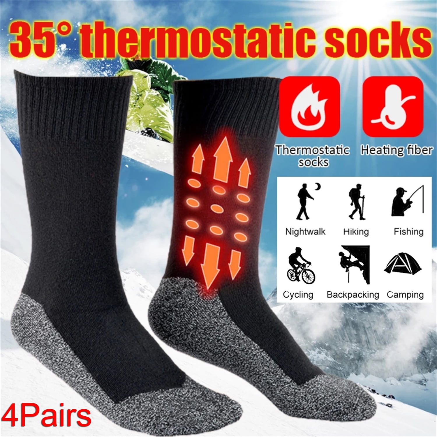 4Pair 35 Degree Constant Temperature Heat Socks Ski Stockings Keep Foot
