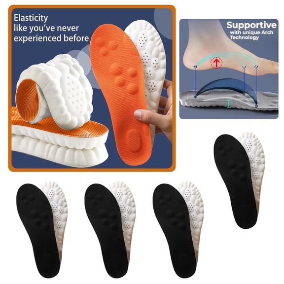 4Pair 4D Cloud Soles for Men & Women, Super Soft Comfort Insoles, U-Shape Memory Foam Insoles, 4D Cloud Technology Insole for Women, Shock-Absorbing Foot Support Insoles Fits All Shoe Types