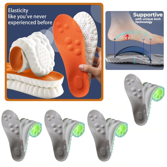 4Pair 4D Cloud Soles for Men & Women, Super Soft Comfort Insoles, U-Shape Memory Foam Insoles, 4D Cloud Technology Insole for Women, Shock-Absorbing Foot Support Insoles Fits All Shoe Types