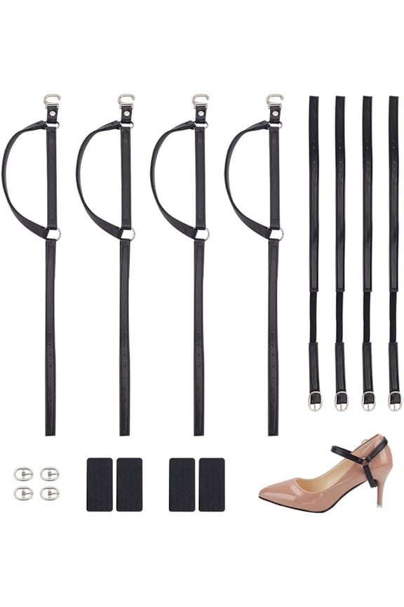 4Pair Anti-Loose Heels Ankle Straps 2 Styles Black Elastic Leather Anti Slip Replacement Ankle Straps Detachable Womens Shoe Ankle Straps Belt with Buckle for DIY handcrafting