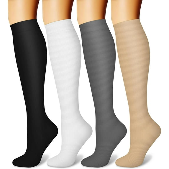 4Pair Compression Socks for Women & Men Circulation 15-20 mmHg is Best Support for Athletic Running Cycling
