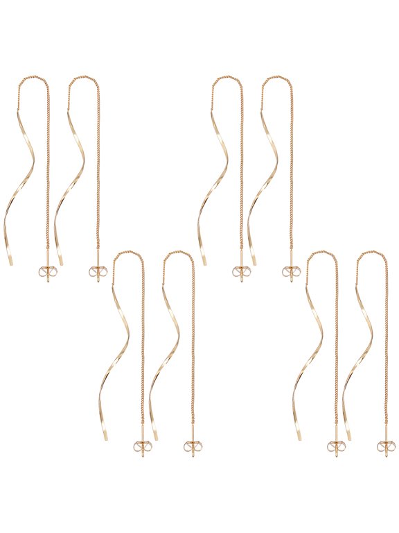 4Pairs 1mm Wide Ear Threads 15cm Long Gold Threader Earrings Metal Dainty Minimalist Dangling Drop Earrings Chain Earring Drop Earring Ear