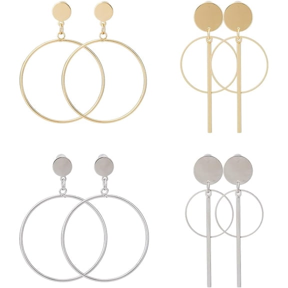 4Pairs 2 Style 2 Colors Geometric Double Circle Hoop Dangle Earrings 8 Infinity Knot Bar Drop Earrings Hollow Big Hoop Earrings Ring Dangle Earrings for Women Jewelry