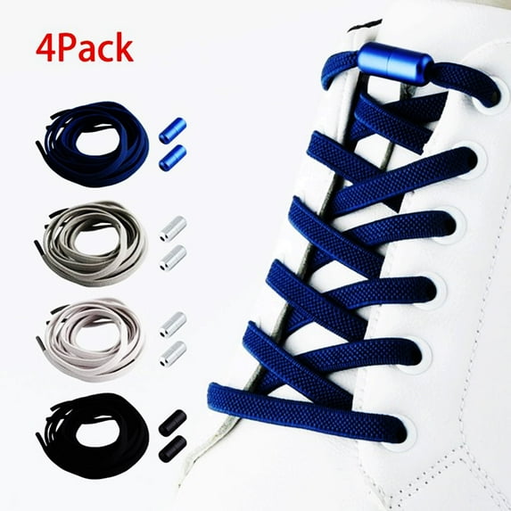 4Pairs 4 Colors No Tie Elastic Shoe Laces Adjustable Tieless Shoelaces, One Size Fits All Adult & Kids,Black, White, Gray,Blue