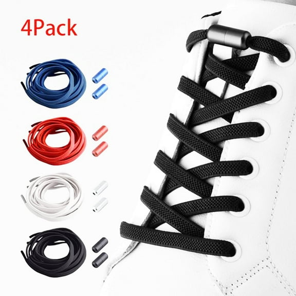 4Pairs 4 Colors No Tie Elastic Shoe Laces Adjustable Tieless Shoelaces, One Size Fits All Adult & Kids,Black, White, Red, Blue
