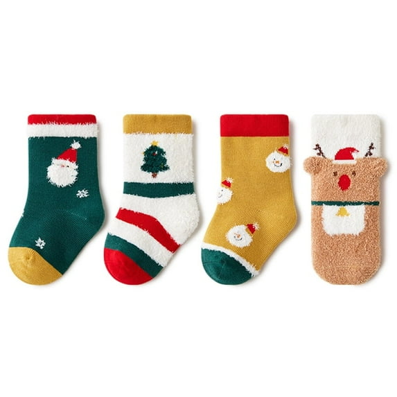 4Pairs Baby Christmas Socks, 0-6 Years for Boy Girl Babies Infant Cotton Fuzzy Socks Gifts