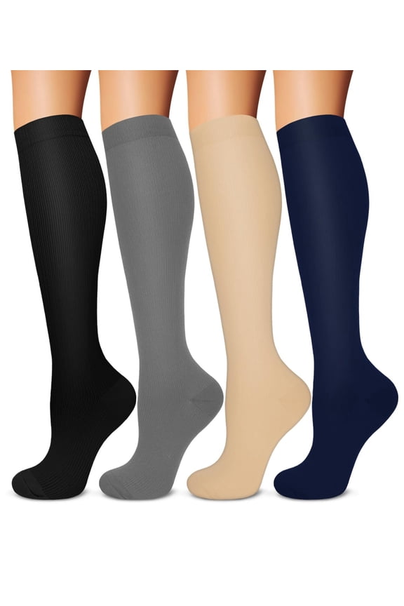 4Pairs Compression Socks for Women & Men Circulation 15-20 mmHg - Better Blood Flow, Swelling , Best Support for Medical, Running, Nursing