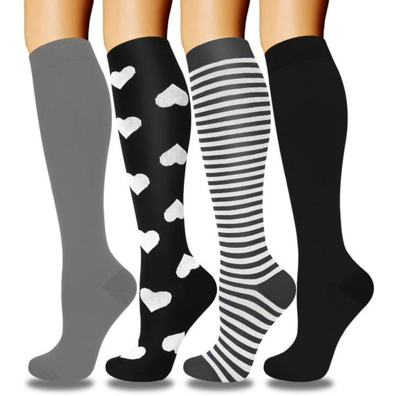 4Pairs Compression Socks for Women & Men Circulation 15-20 mmHg - Better Blood Flow, Swelling , Best Support for Medical, Running, Nursing