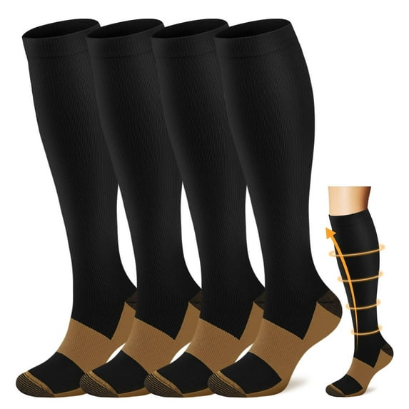 4Pairs Compression Socks for Women & Men Circulation 15-20 mmHg - Better Blood Flow, Swelling , Best Support for Medical, Running, Nursing