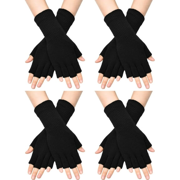 4Pairs Fingerless Gloves for Women Half Finger Typing Gloves with Long Wrist Cuff Winter Knit Fingerless Mittens for Women