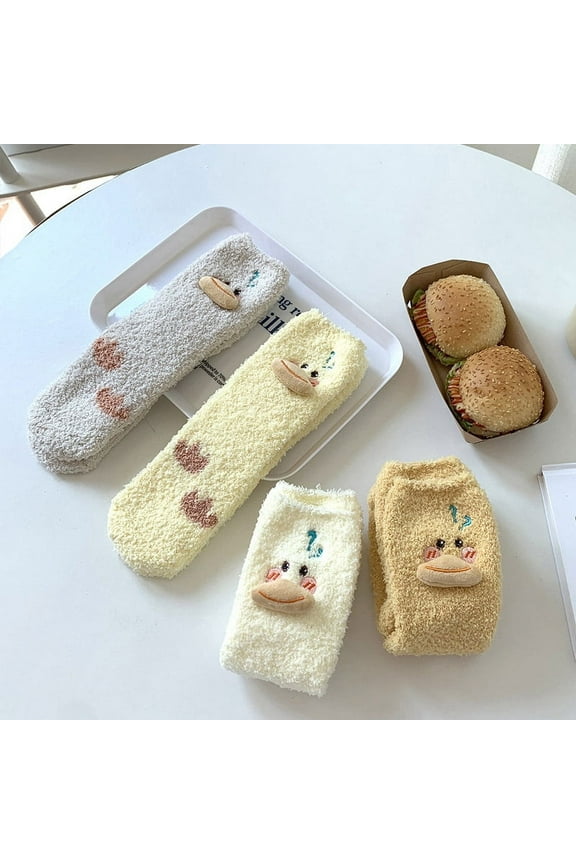 4Pairs Fuzzy Socks for Women Teen Girls Fluffy Duck Pattern Cozy Slipper Cabin Soft Winter Warm Fleece Socks