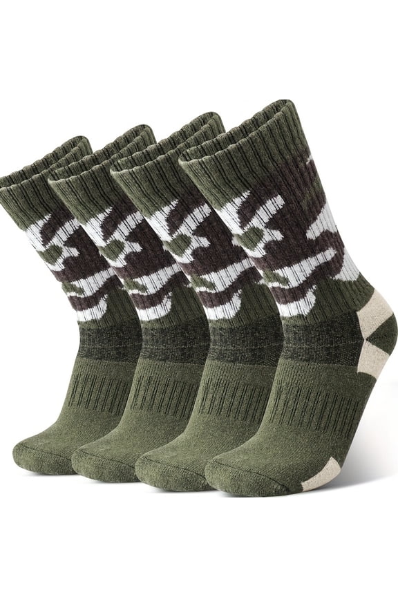 4Pairs Men's Warm Wool Camo Hiking Socks, Winter Thickened Warm Snow Boot Socks, Soft Mid-Crew Outdoor Knitted Socks with Elasticity - Ideal for Outdoor Enthusiasts or Gifts for Men