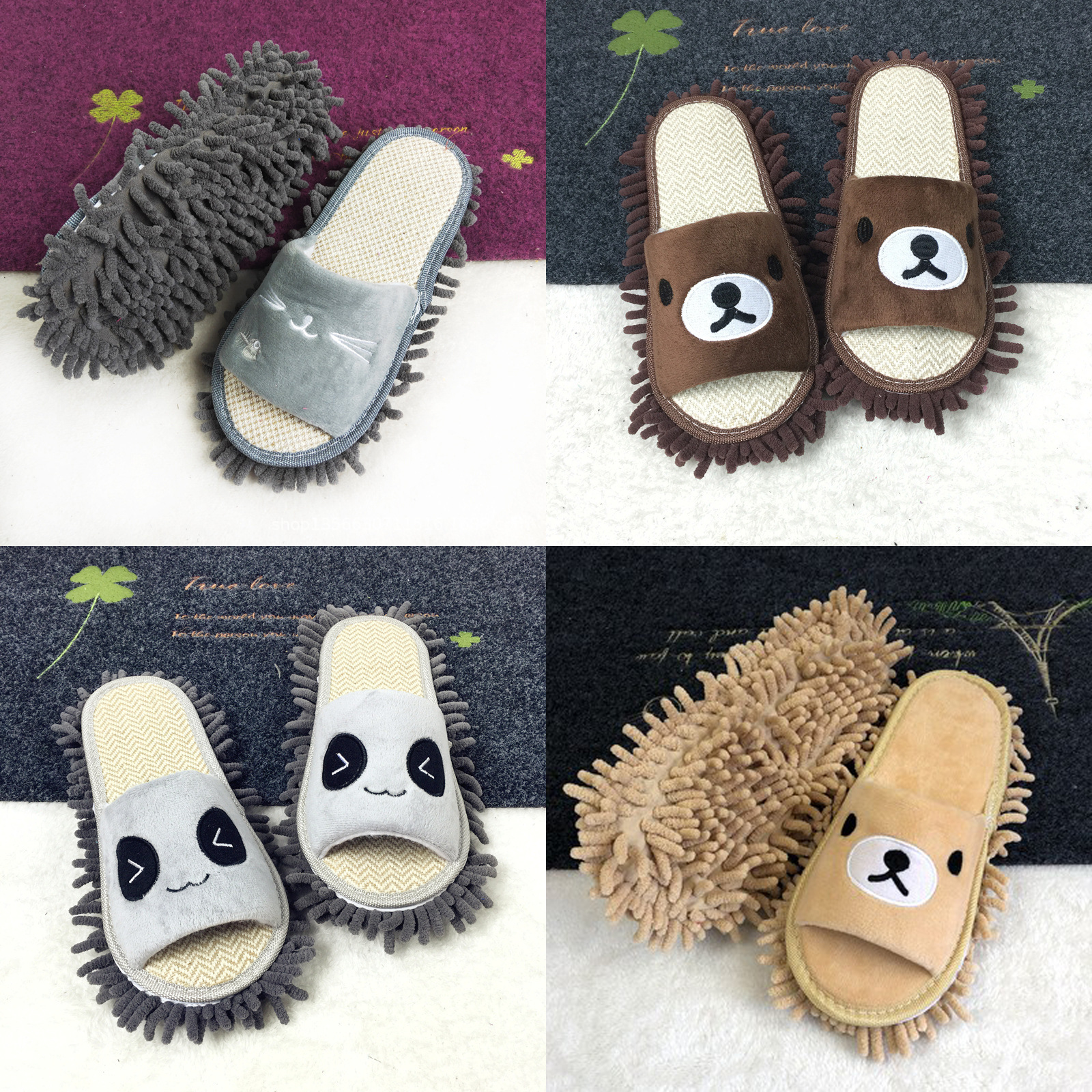 4Pairs Microfiber Slipper Cleaning Mop Slippers for Men Women House