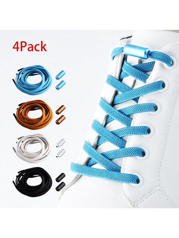4Pairs No Tie Elastic Shoe Laces Adjustable Tieless Shoelaces, One Size Fits All Adult & Kids,Black, White, Blue, Brown
