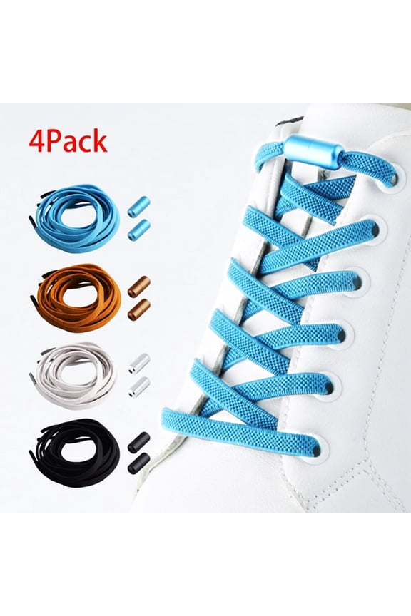 4Pairs No Tie Elastic Shoe Laces Adjustable Tieless Shoelaces, One Size Fits All Adult & Kids,Black, White, Blue, Brown
