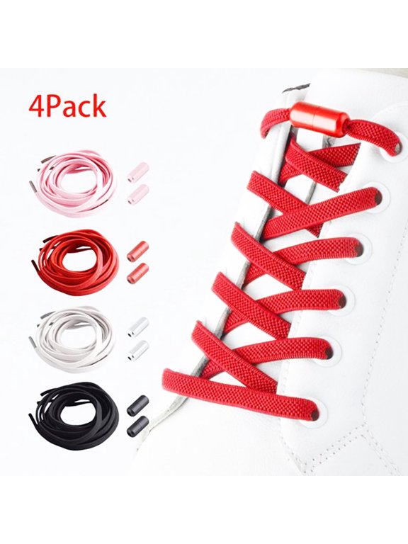 4Pairs No Tie Elastic Shoe Laces Adjustable Tieless Shoelaces, One Size Fits All Adult & Kids(Black, White, Red, Pink)