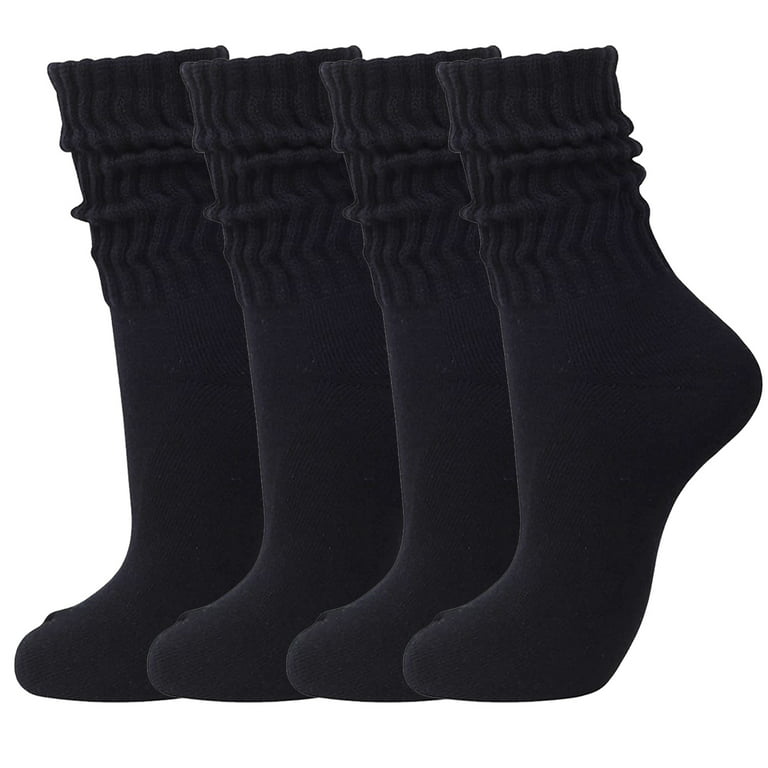 4Pairs Slouch Socks for Women Scrunch Long Loose Stacked Chunky Thick  Cotton Ladies Girls Casual-Black 