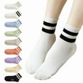 thumbnail image 1 of LDU Women's Ankle Socks with White Stripes, Breathable Cotton Lycra Sports Socks with Moisture Wicking, 6 Pairs, 1 of 6