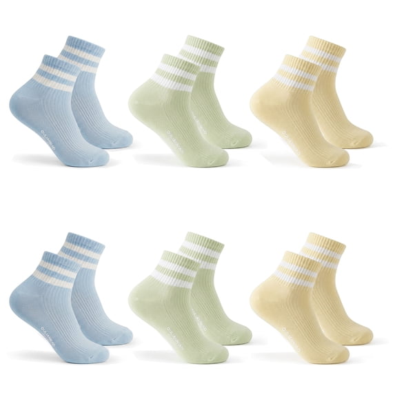 LDU Women's Ankle Socks with White Stripes, Breathable Cotton Lycra Sports Socks with Moisture Wicking, 6 Pairs