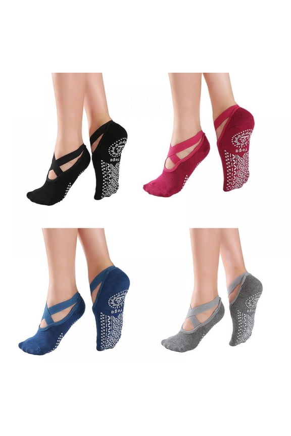 4Pairs Yoga Socks for Women Non Slip Socks Slipper Socks for Pilates, Ballet, Dance, Yoga Socks with Grips for Women4Pairs