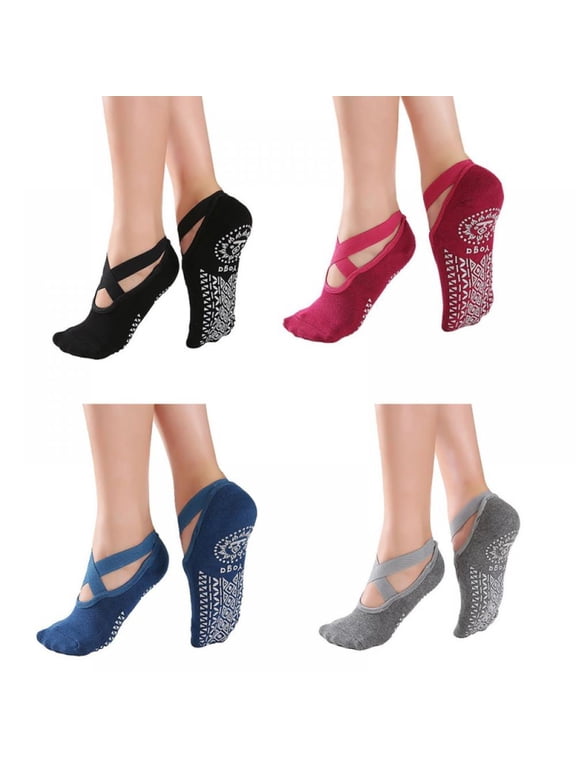 4Pairs Yoga Socks for Women Non Slip Socks Slipper Socks for Pilates, Ballet, Dance, Yoga Socks with Grips for Women4Pairs