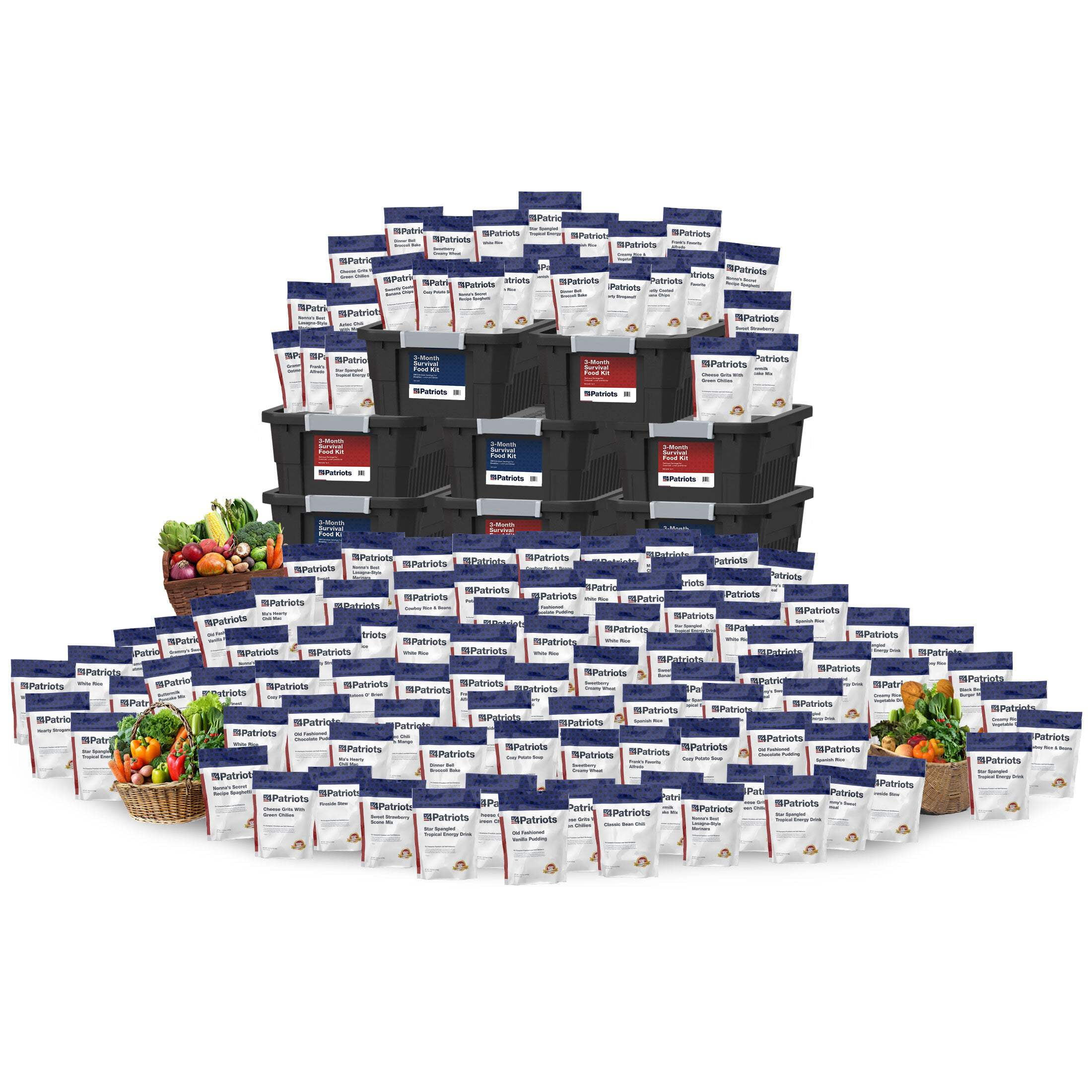4Patriots: 1-Year Survival Food Kit - Emergency Food Supply, Freeze Dried Food, Designed to Last 25 Years, 2,848 Servings, 540,160 Calories, Disaster-Resistant Packaging