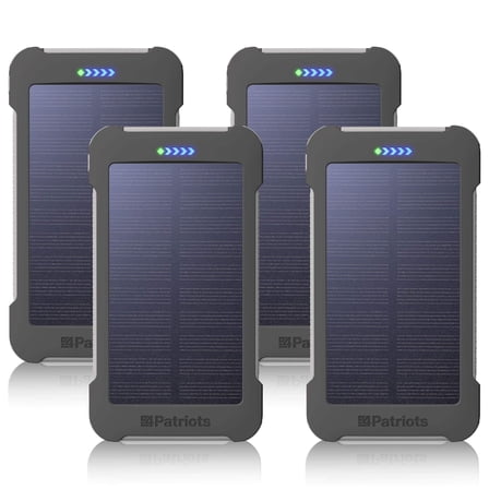 4Patriots 4-Pack Patriot Power Cell Bundle: Portable Solar Power, Rechargeable Battery 2 USB Ports, 8,000 mAh Lithium Polymer Battery, LED Flashlight & IP67 Water Resistant for Hiking or Emergencies