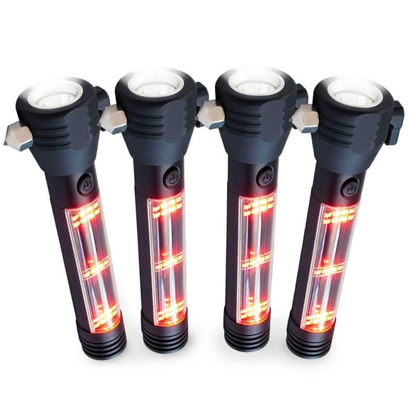 4Patriots Emergency Solar Powered Tactical Flashlight 4-Pack, 9-in-1 Multi Function Flashlight, Great for Camping or Emergencies