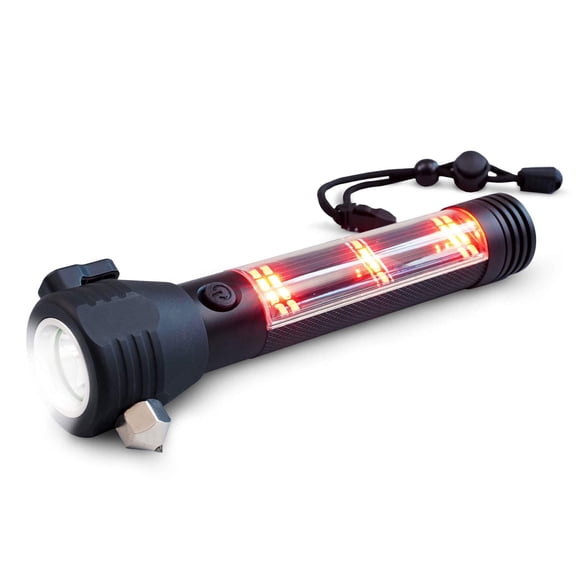 4Patriots Emergency Solar Powered Tactical Flashlight - 9-in-1 Multi Function Ultra-Bright Flashlight with Safety Hammer Seat Belt Cutter Compass for Hiking Camping