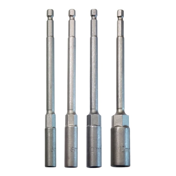 4Pc 6-12Mm 150Mm Hexagon Nut Driver Bit Adapter Socket Wrench Extension Sleeve