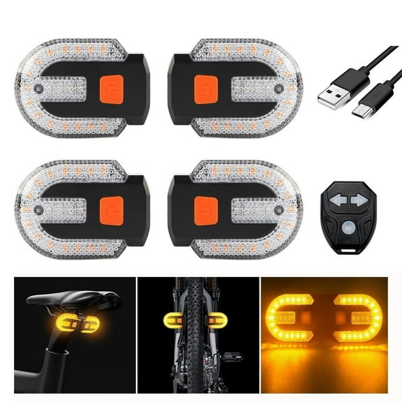 4Pc Bike Tail Light with Turn Signal, Split Bicycle Rear Lights, USB Rechargeable Turn Signal Bike Taillights for Cycling, Cyclist Safety Warning Bike Light 5 Mode Waterproof Strobe Bike Rear Lights