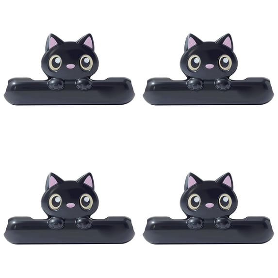 4Pc Cute Cat Shaped Food Bag Sealing Clips, Reusable Plastic Snack Package Air Tight Seal Holder, Cartoon Chip Bag Resealing Clamp, Kitchen Food Storage Clip, Household Snack Pouch Accessory