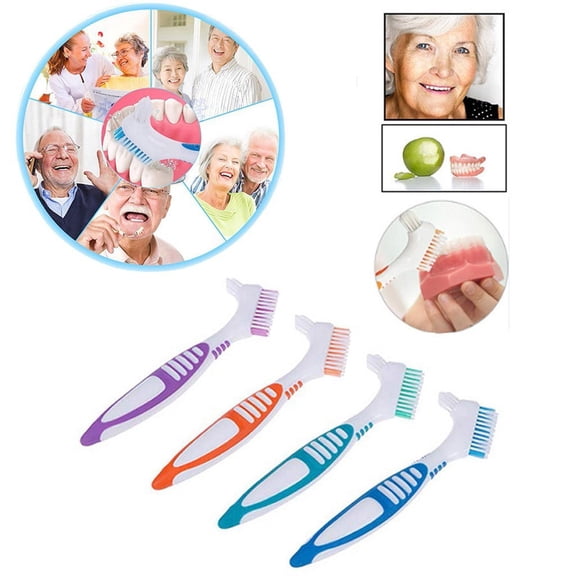 4Pc Denture Teeth Brush, Easy Grip Handle Double Sided Toothbrushes for Cleaning Dentures and Teeth